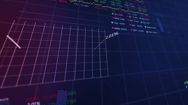 Illustrates an animated digital data interface over a dark background. Useful for presenting concepts in global connection, technology, data processing, and digital interfaces. Suitable for use in fintech projects, tech presentations, stock market analysis, and data visualization.