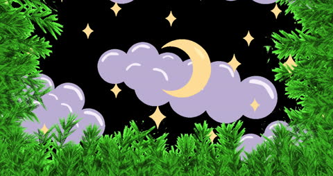 Holiday Night Sky with Crescent Moon and Fir Tree Frame