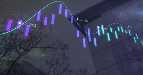 Digital Graphs Over Cityscape and Trees Reflected - Download Free Stock Images Pikwizard.com