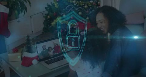 Virtual holiday celebration with family secured online
