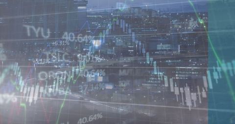 City Skyline with Transparent Stock Market Data Overlaid - Download Free Stock Images Pikwizard.com