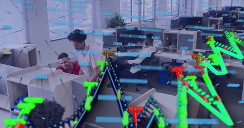 Team Discussion with Digital Graphs in Modern Office Environment