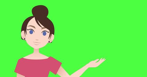 Cartoon Brunette Woman Gesturing on Blank Green Background - Download Free Stock Images Pikwizard.com