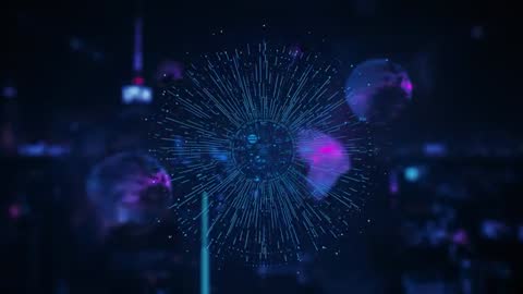 Futuristic Orb and Spheres over Networked Cityscape
