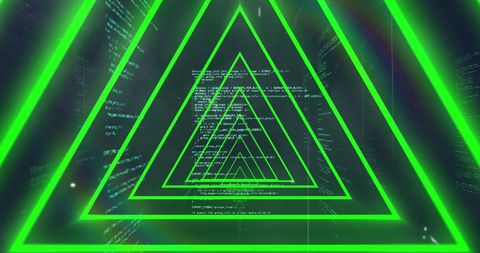 Futuristic Green Neon Triangles on Digital Code Background - Download Free Stock Images Pikwizard.com