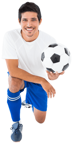 Smiling Soccer Player Kneeling with Ball on Transparent Background - Download Free Stock Videos Pikwizard.com