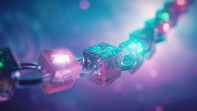 Cybernetic neon chainscape with translucent cubes