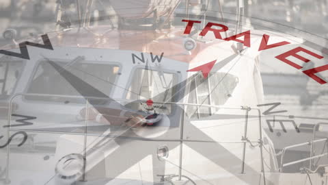 Compass Overlay with Boat Symbolizes Travel and Direction