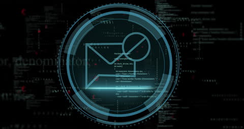 Animated Email Icon with Overlapping Computer Code for Cybersecurity