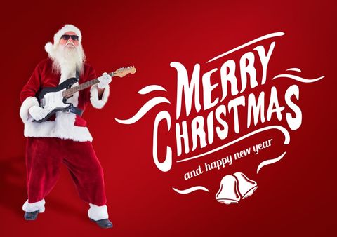 santa claus playing electric guitar with christmas greetings - Download Free Stock Templates Pikwizard.com