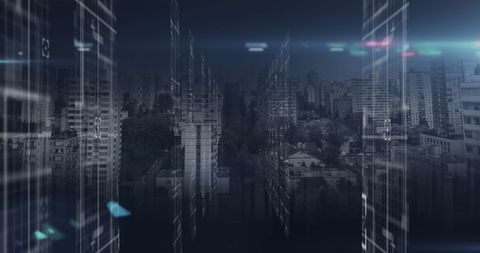 Futuristic Cityscape with Data Processing Illuminations - Download Free Stock Images Pikwizard.com