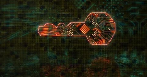 Futuristic Digital Key with Neon Red Glowing Circuits