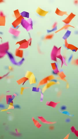 Vertical confetti falling with colorful streamers and ribbons for party celebrations