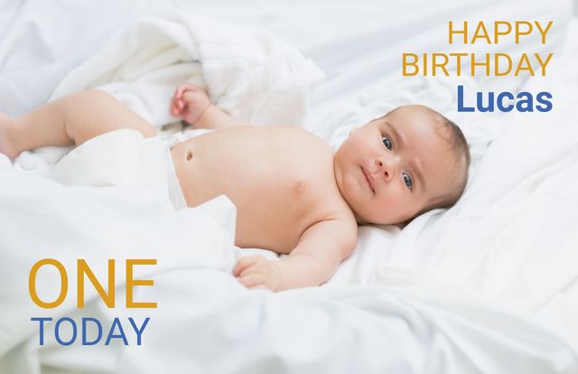 Ideal for baby birthday cards, social media birthday announcements, and baby photo collections. The image showcases the baby's milestone with a smile, symbolizing love and joy on this special occasion.