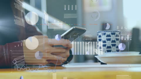 Businessman Analyzing Data on Smartphone at Café
