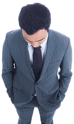 Transparent View of Asian Businessman Looking Down in Suit