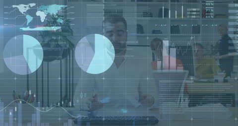 Innovative Office Workers Analyzing at Tech Workplace