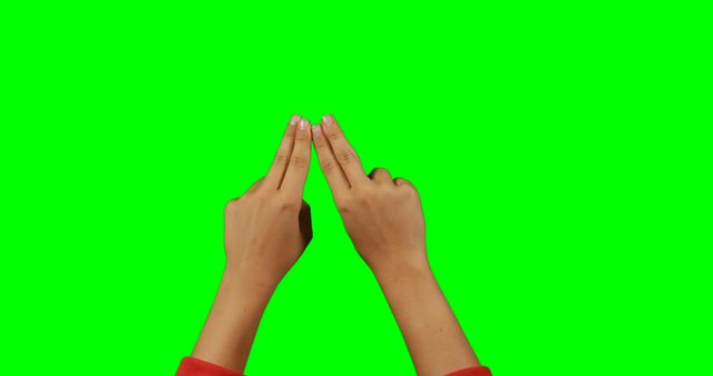 Hands forming triangle gesture signify unity and teamwork on green screen background. Perfect for use in presentations, videos, graphic design, and social media to communicate concepts of connection and collaboration.
