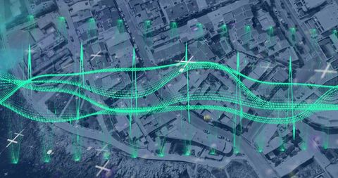 Aerial Cityscape with Digital Network Overlay - Download Free Stock Images Pikwizard.com