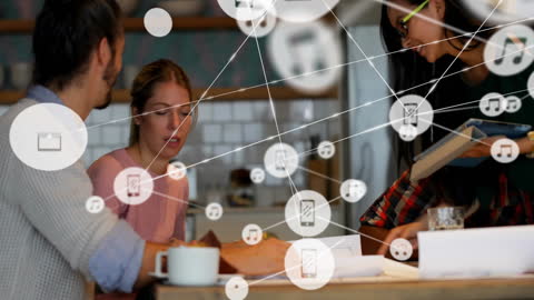 Collaborative Teamwork with Digital Connection Icons