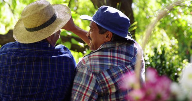 Senior Men Relaxing Outdoors in Bright Green Garden - Download Free Stock Images Pikwizard.com