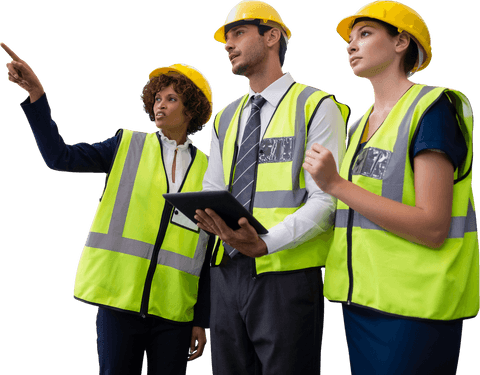 diverse architects collaborating wearing helments on transparent background - Download Free Stock Videos Pikwizard.com