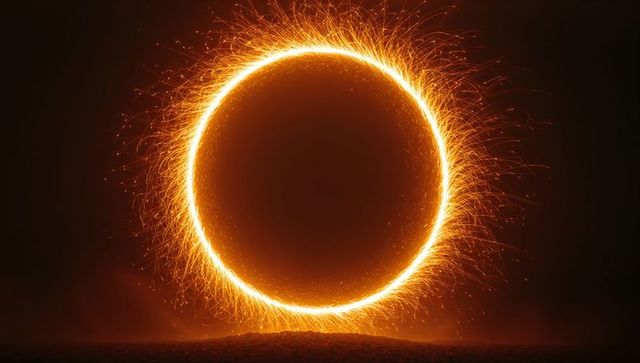 Glowing Fiery Ring in Night Sky with Radiating Sparks