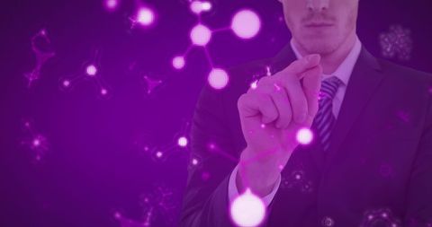 Businessman Interacting with Futuristic Molecular Interface - Download Free Stock Images Pikwizard.com