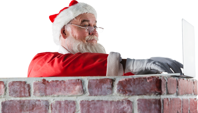 Transparent Santa Claus Standing in Chimney Using Laptop - Download Free Stock Videos Pikwizard.com