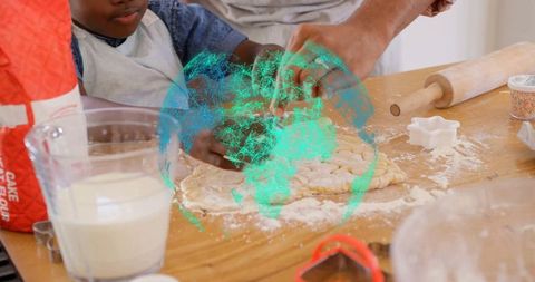 Parent and child baking together in cozy home kitchen