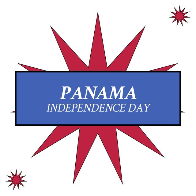 Composition of panama independence day text over red and blue pattern on white background. Panama independence day celebration concept.
