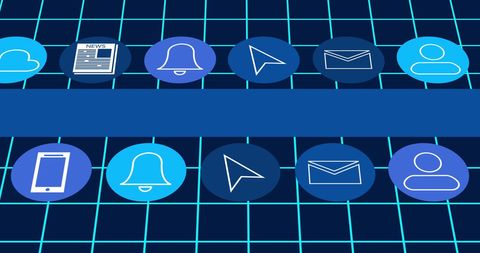 Digital interface icon set with blue grid background