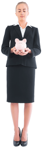transparent businesswoman carefully holding pink piggy bank - Download Free Stock Videos Pikwizard.com