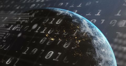 Binary Data Overlay with Earth at Night - Download Free Stock Images Pikwizard.com