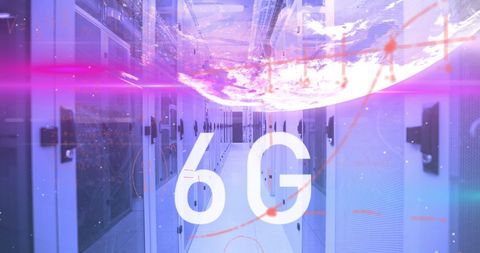 Futuristic 6G Technology Concept in Digital Data Server Room