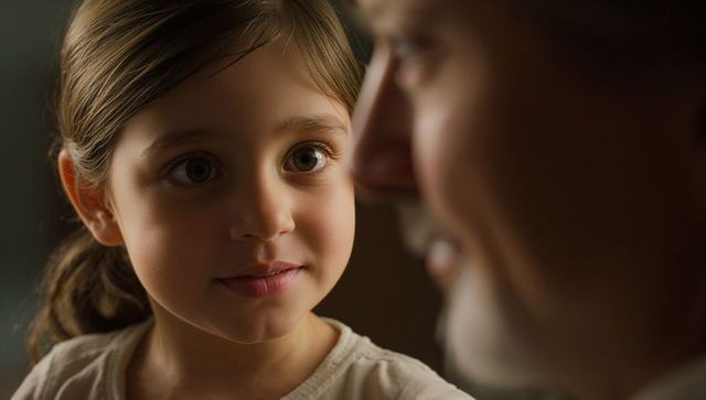 Young girl gazing at father in warm intimate moment showing trust and connection and love