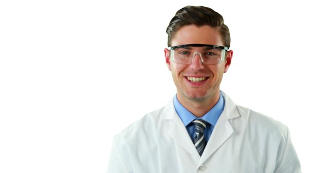 Male doctor using an futuristic digital tablet against white background