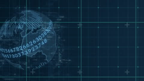 Digital Data Processing Over Globe with Grid Background