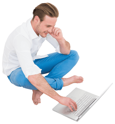 Man Sitting Cross-Legged Using Laptop on Transparent Background - Download Free Stock Videos Pikwizard.com