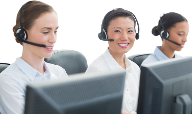 Transparent Customer Service Team Working on Computers with Headsets - Download Free Stock Videos Pikwizard.com