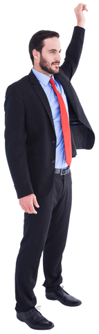 Transparent Motivated Businessman Raising Arm