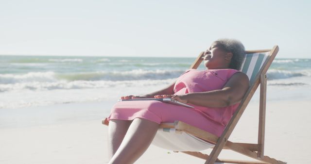 Senior Woman Relaxing On Tropical Beach In Pink Dress - Download Free Stock Images Pikwizard.com