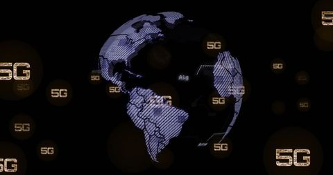 Futuristic 5G Connection Visualized Globally on Dark Background