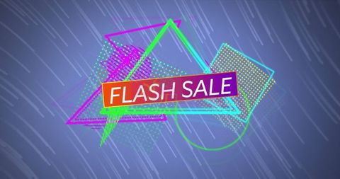 Vibrant flash sale animation with neon geometric shapes