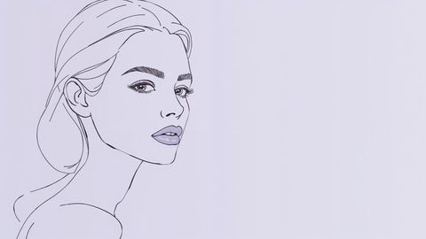 Minimalist beautiful lady line art portrait on lavender background