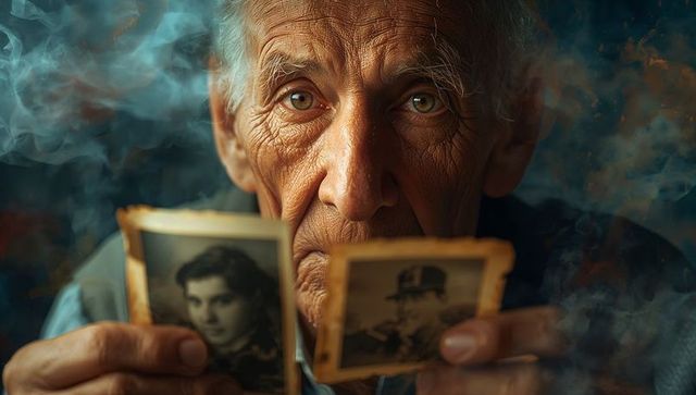 Elderly Man Reflecting on Memories of Past Lives