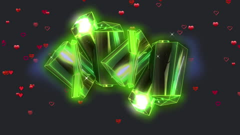 Illuminated Glowing Prisms Surrounded by Floating Hearts