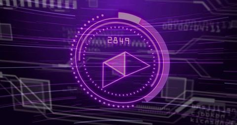 Neon Purple Cyber HUD Pulsing Envelope Icon with Progress Arc, Numeric Display 2849