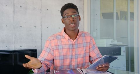 African American Businessman Interacting at Office Desk