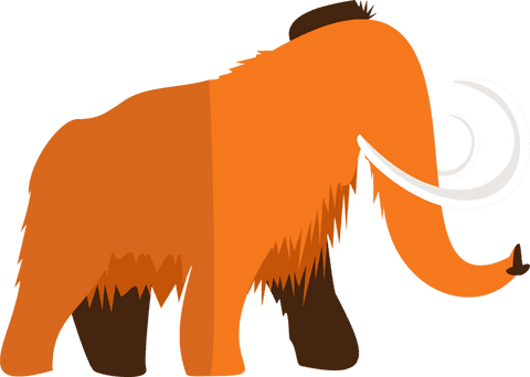 Illustration of transparent woolly mammoth with orange fur and curved tusks